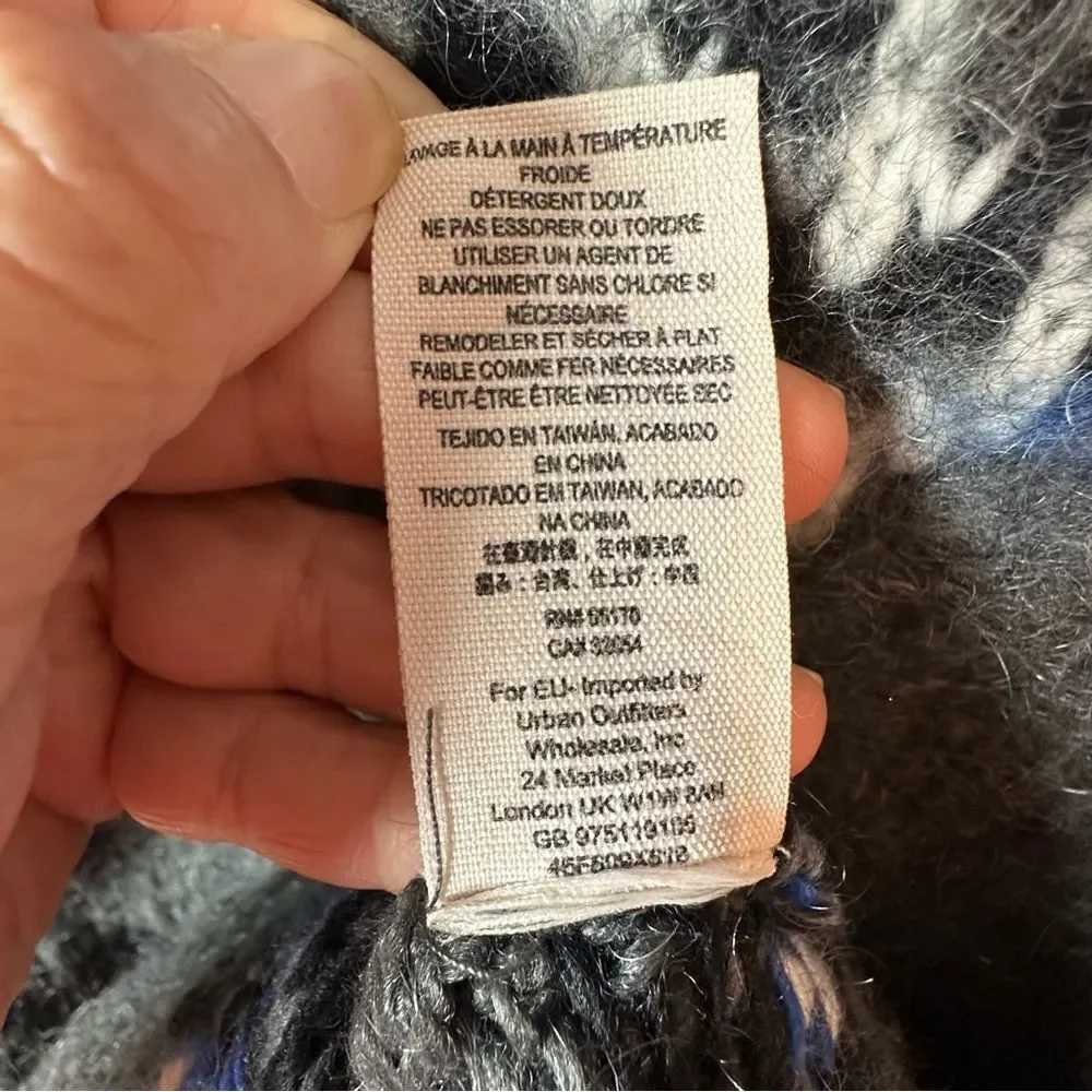 Free People Gray and Blue Geometric Cardigan 13% wool